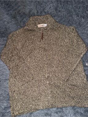 Veranesi Women’s Large Quarter Zip Marled Knit Sweater Brown Cream NWOT